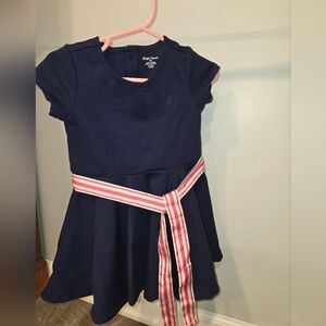 Ralph Lauren Navy Dress with Pink Striped Belt